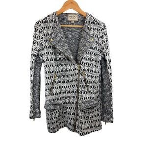 Lucky Brand Women's Black White Abstract Geometric Print Moto Jacket Size S Chic